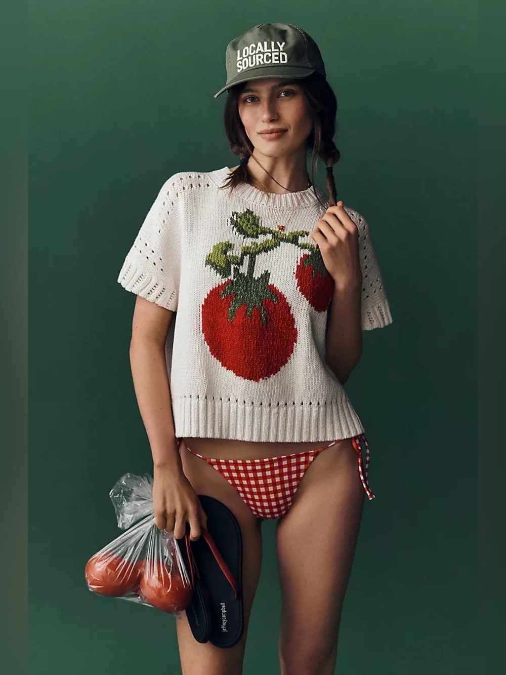 Anthropologie Maeve Short-Sleeve Veggie Tomato Motif Graphic Sweater (Size XS)